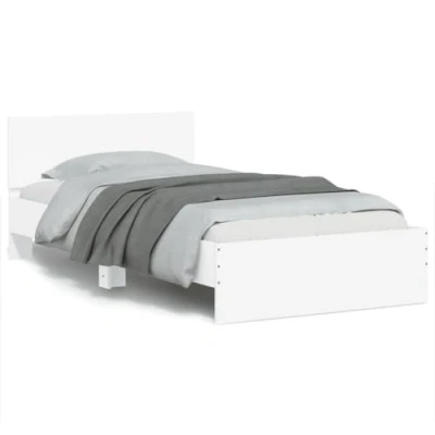 Image of vidaXL Modern Single Bed Frame in White with Headboard/LED Lights Engineered Wood Bedroom Furniture, 100x200 cm