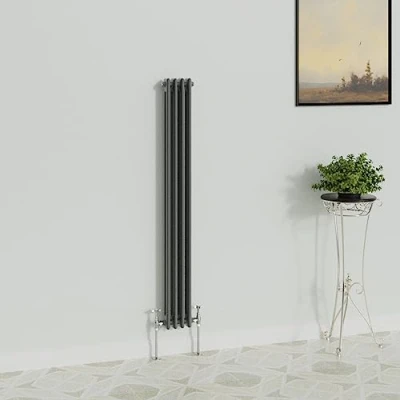 Image of WarmeHaus Traditional Radiator Anthracite Vertical Double Column Cast Iron Radiators Grey Tall Central Heating 1500x200mm