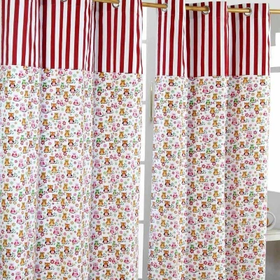 Image of HOMESCAPES 100% Cotton Unlined Eyelet Curtain Pair Owls Red Pink White 137cm (54&quot;) Wide x 228cm (90&quot;) Drop