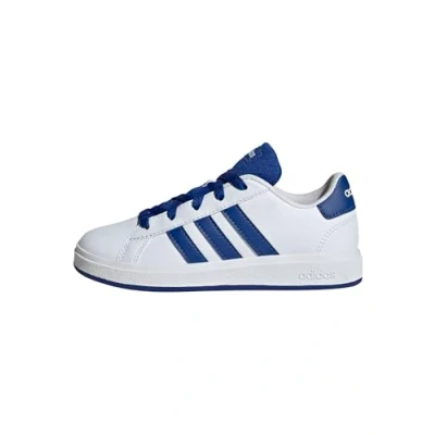 Image of adidas Unisex Kids Grand Court Lifestyle Tennis Lace up Shoes Shoes, FTWR White Team Royal Blue Core Black, 2 UK Child