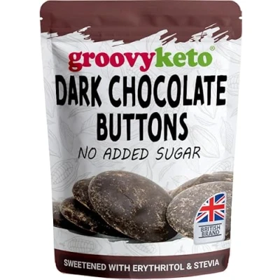 Image of Groovy Keto Dark Chocolate Large Baking Buttons Sugar Free, Low Carb, Sweetened with Stevia Erythritol, Friendly, Gluten Free for Snacking Diet Cookies and Dessert 210g Pouch