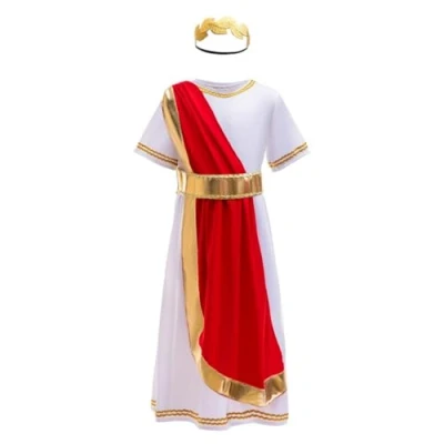 Image of Lito Angels Ancient Roman Greek God Costume Fancy Dress Up Outfits Set with Laurel Headband for Kids Boys Age 8 9 Years