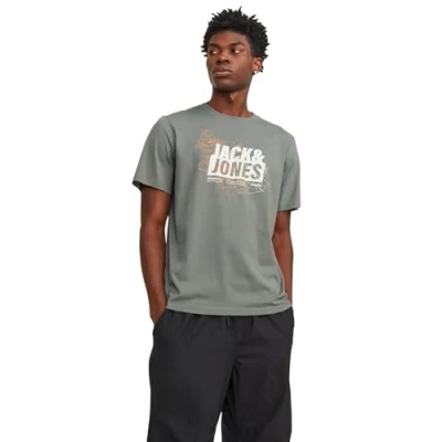 Image of JACK &amp; JONES Men&#039;s Jcomap Logo Tee Ss Crew Neck Sn T Shirt, Agave Green, XS