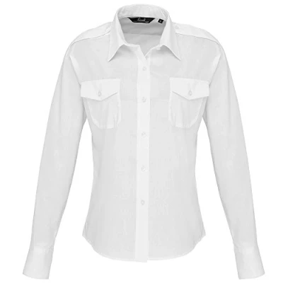 Image of Premier Womens/Ladies Long Sleeve Pilot Shirt (24) (White)