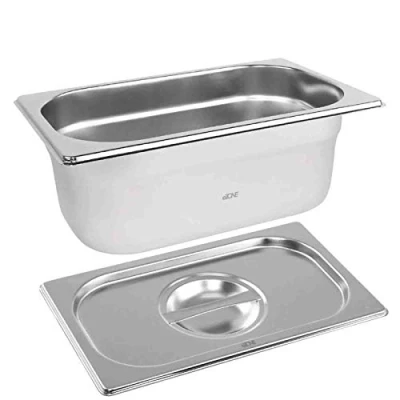 Image of eZone Gastronorm &amp; Lid 1/4 Quarter Stainless Steel Bain Marie Food Container Pan 100mm