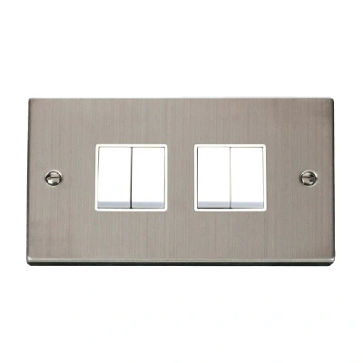 Image of Click Deco 4 Gang 2 Way 10AX Switch Stainless Steel White Inserts