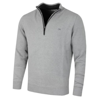 Image of Calvin Klein Mens Chunky Cotton 1/2 Zip Sweater Silver XXXXL