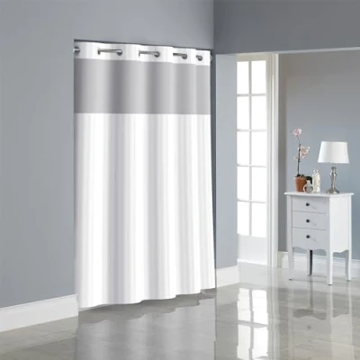 Image of Hookless RBH35MY053 Victorian Stripe Design Polyester with PEVA Snap in Liner and Flex On Rings Shower Curtain, Bright White