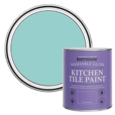 Image of Rust Oleum Blue Water Resistant Kitchen Tile Paint in Gloss Finish Teal 750ml