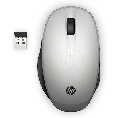 Image of HP PC Dual Mode Mouse 300, Wireless &amp; Bluetooth, 2 Pre programmed Buttons, Advanced Encryption Standard (AES) Technology, 2.4GHz USB Receiver Included, Silver