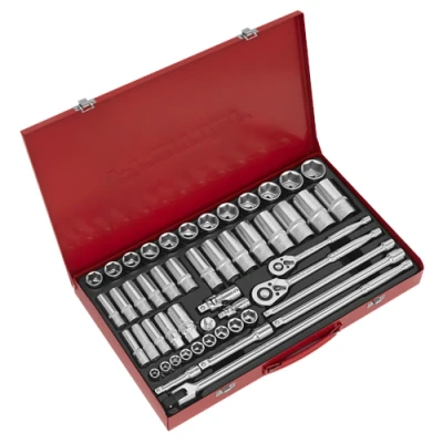 Image of Sealey Premier Socket Set 50pc 3/8&quot; &amp; 1/2&quot;Sq Drive 6pt WallDrive® Metric