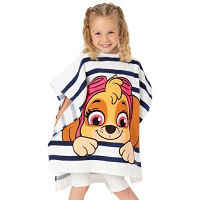 Image of Paw Patrol Skye Towel Poncho Girls Kids White Navy Helicopter Rescue Pup Bath Beach Hooded Cotton One Size