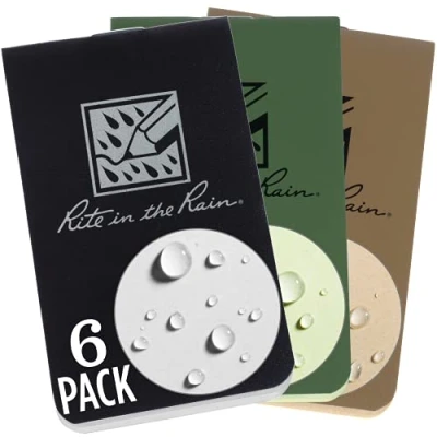 Image of Rite in The Rain Weatherproof On Go Wallet Notebook, 2&quot; x 3.375&quot;, 2 Each Tan, Green, Black Cover, Blank Pages, 6 Pack (No. OTG TACL)