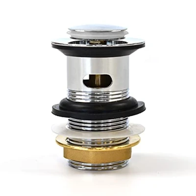 Image of Xcel Home™ Slotted Chrome Silver Replacement Click Clack Basin Waste Quality Brass Pop Up Bathroom Sink Plug Standard G 1 1/4&quot; BSP Connection pc