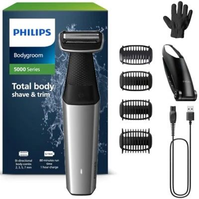 Image of Philips Bodygroom Series 5000, Showerproof Groin and Body Trimmer, Close Comfortable Shave, Complete Grooming Including Back, 60 Min. Runtime, Model BG5021/16