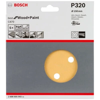 Image of Bosch 2608605092 150 mm Sanding Sheets for Random Orbit Sanders