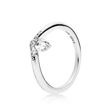 Image of PANDORA Timeless Women&#039;s Sterling Silver Classic Cubic Zirconia Wishbone Ring, Size 54, No Box