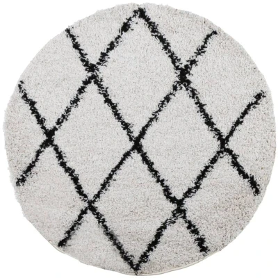Image of vidaXL Shaggy Rug PAMPLONA High Pile Modern Cream and Black Ø 280 cm