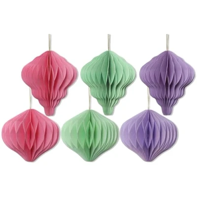 Image of 6 Pastel Honeycomb Paper Baubles 3D Christmas Hanging Festive Decorations for Tree Wall &amp; Ceiling