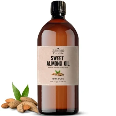 Image of Sweet Almond Oil for Hair 1000ml, Pure Skin, Carrier Oil, Essential Oils Mixing, Ears, Face,