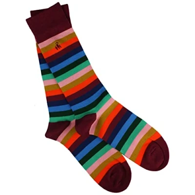 Image of Swole Panda Bamboo Socks UK7 11 Multi Coloured Rainbow Fine Stripe Mens