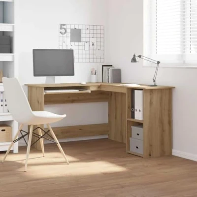 Image of vidaXL Corner Desk L Shaped Modern Workstation with Ample Shelving Artisan Oak Engineered Wood 120x140x75 cm for Office/Study