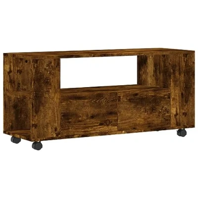 Image of vidaXL Engineered Wood TV Cabinet Smoked Oak Finish, Ample Storage Space, Ideal for Living Room Mobile with 360 Rotatable Castors
