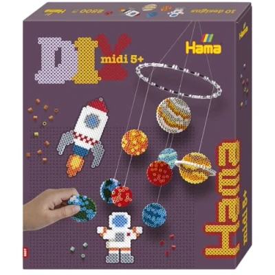Image of Hama Gift Box Space Approx. 2.500 Beads, 2 pegboards. 1 Display Mobile Ring, String, Colour Printed Design Sheet, Instructions and Ironing Paper