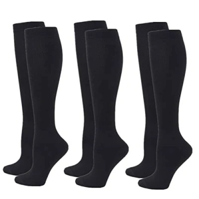 Image of Zingso Compression Socks for Women Men, 3 Pairs 20 25mmHg Flight Stockings Sport, Athletic, Edema, Diabetic, Varicose Veins, Travel, Pregnancy, Nursing (XXL, Black Black)