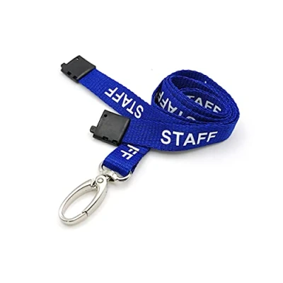 Image of EasyBadge 100 x Blue Staff Printed Lanyards with Metal Clips and Safety Breakaways