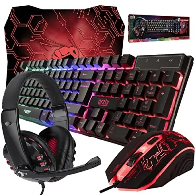 Image of Gaming Keyboard and Mouse pad Headset, Wired LED RGB Backlight Bundle for PC Gamers Users 4 in 1 Gift Box Edition Hornet RX 250