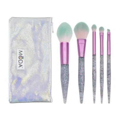 Image of Moda Royal &amp; Langnickel Full Size Glitter Bomb 6pc Complete Makeup Brush Kit with Pouch Includes, Pointed Powder, Blush, Crease, Eye Shader, and Line Brushes, Pink, BMD GBSET6PK