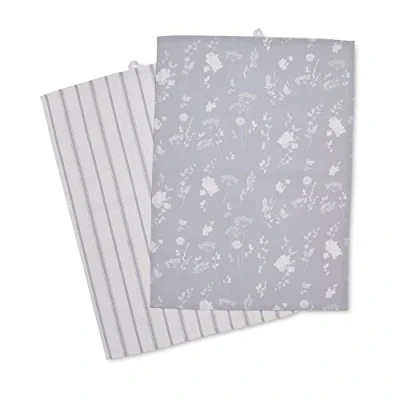 Image of Catherine Lansfield Kitchen Meadowsweet Floral Cotton 50x70 cm Tea Towels Pair Grey