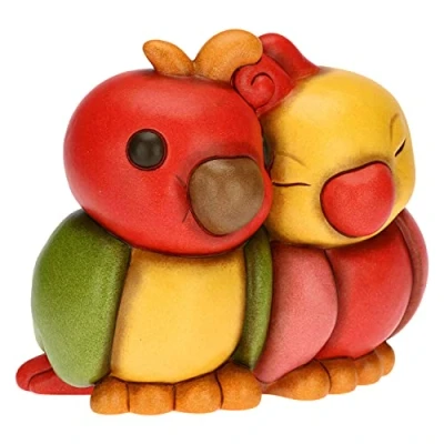 Image of THUN Parrot Pair of Lovers Medium Size Living, Home Decor Gift Idea Yucatan Line Ceramic 14.5x8.6x13 cm h