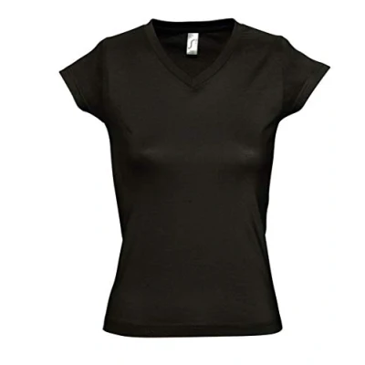 Image of SOL&#039;S Womens Moon V Neck T Shirt Deep Black L