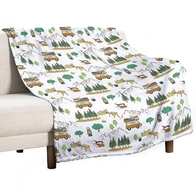 Image of Homeoanimal Camping Caravan Tourist Print Throw Blanket 150 x 200 cm, Lightweight Flannel Blanket, Cozy Microfiber Blankets for Couch Sofa Bedroom Decorative