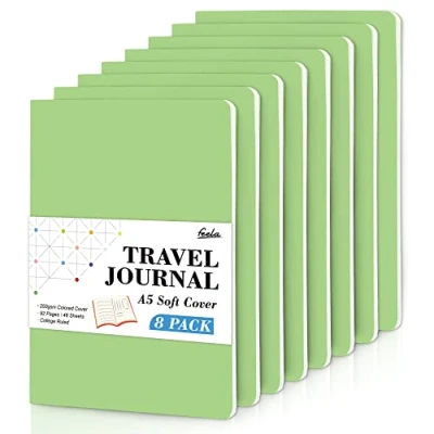 Image of 8 Pack Soft Cover Notebooks A5 Lined, Feela Journal College Ruled for Work, Lined Travel Women Men, Note Taking Study Notepad School Supplies Business Writing Books, Green