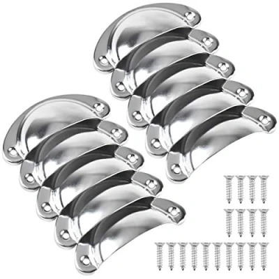 Image of 10 Pack Drawer Handles, Chrome Cabinet Iron Shell Pull Cupboard Door Cup Handles with Screws, Knobs for Kitchen Cupboard,Wardrobe,Furniture,Dresser (Chrome White)