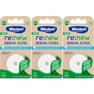 Image of Wisdom re:New Dental Floss 50m Pack of 3 Vegan Plant Based