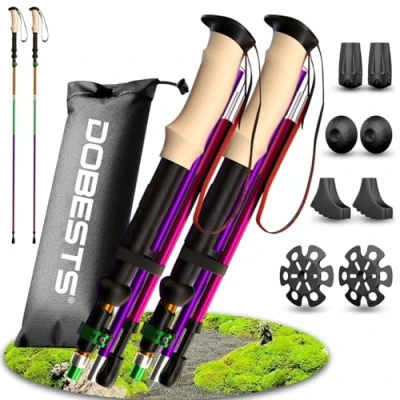 Image of DOBESTS Walking Poles, 2 Pack Collapsible Trekking Hiking Poles with Quick Lock System, Nordic Sticks for Women and Men, Lightweight Telescopic (Multicolor Cork Grips)