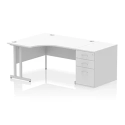 Image of Impulse 1400 LH Crescent Desk Cantilever Leg White/Silver 800 DH Ped