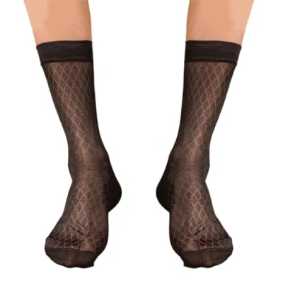 Image of Kingke Socks,Elegant Mens Sheer Pattern Dress Socks See Through Nylon Business Formal Wear Thin Middle Tube Calf Length