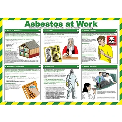 Image of PDL Pegdev Laminated First Aid Health &amp; Safety Poster A2 Landscape Asbestos at Work Durable Hazard Sign.
