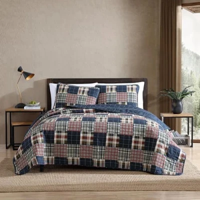 Image of Eddie Bauer Cotton Reversible Bedding with Matching Sham, Lightweight Home Decor for All Seasons, Multicolor Plaid, King