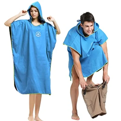 Image of Changing Robe Towel Poncho with Hood for Surfing Swimming Wetsuit Changing,Compact &amp; Light Weight,One Size Fit All Blue