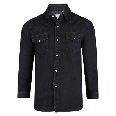 Image of KAM. Men’s Big Size Western Classic Denim Shirt Cowboy Pearl Buttons 2 8XL (8 XL, Black)