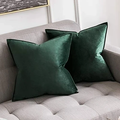 Image of MIULEE Pack of 2 Velvet Soft Decorative Square Christmas Throw Pillow Case Flanges Cushion Covers Pillowcases for Livingroom Sofa Bedroom 45cm x 18x18 Inch Set Two Dark Green
