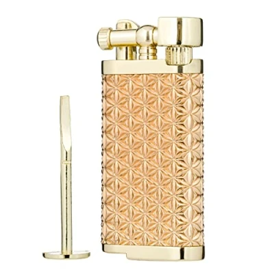 Image of Angled Soft Flame Antique Style Lift Arm Butane Refillable Lighter with Tamper &amp; Pick (Gold Diamond)