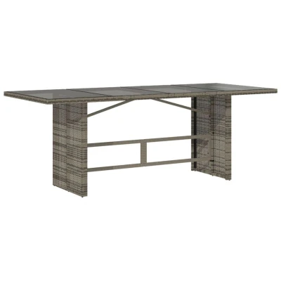 Image of vidaXL Garden Table with Glass Top Grey 190x80x74 cm Poly Rattan