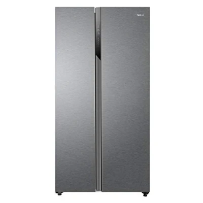 Image of HAIER HSR3918ENPG American Style Fridge Freezer Silver, Silver/Grey